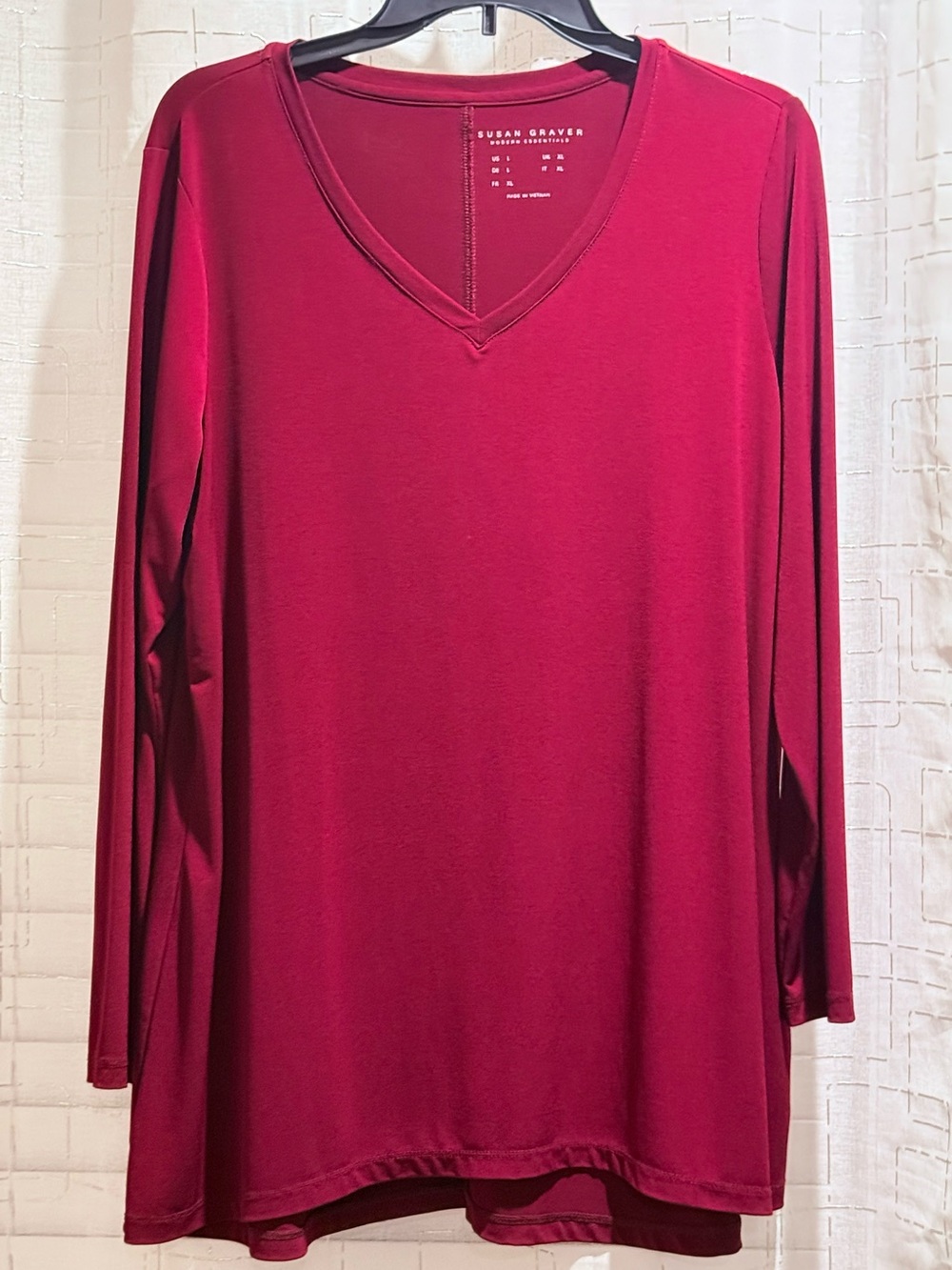 Susan Graver Long Sleeve V-Neck Top - Berry Red